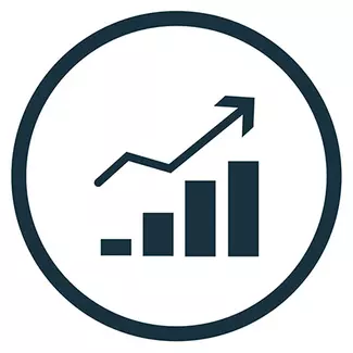 Icon mit Balkendiagramm und Pfeil nach oben